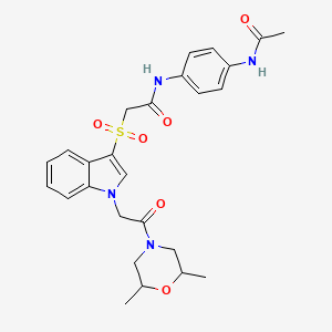 N-(4-acetamidophenyl)-2-((1-(2-(2,6-dimethylmorpholino)-2-oxoethyl)-1H-indol-3-yl)sulfonyl)acetamide