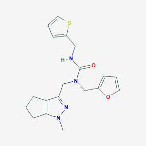 molecular formula C19H22N4O2S B2726614 1-(Furan-2-ylmethyl)-1-((1-methyl-1,4,5,6-tetrahydrocyclopenta[c]pyrazol-3-yl)methyl)-3-(thiophen-2-ylmethyl)urea CAS No. 1795358-46-1