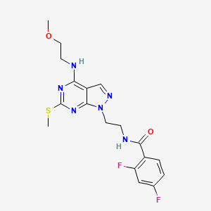 molecular formula C18H20F2N6O2S B2726624 2,4-二氟-N-(2-(4-((2-甲氧基乙基)氨基)-6-(甲硫基)-1H-吡唑并[3,4-d]嘧啶-1-基)乙基)苯甲酰胺 CAS No. 941896-75-9