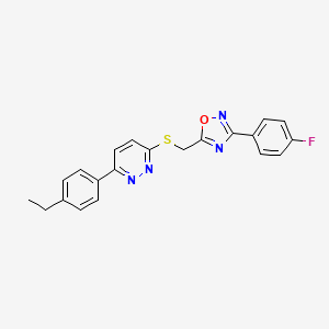 molecular formula C21H17FN4OS B2726631 3-(4-Ethylphenyl)-6-({[3-(4-fluorophenyl)-1,2,4-oxadiazol-5-yl]methyl}thio)pyridazine CAS No. 1114915-00-2