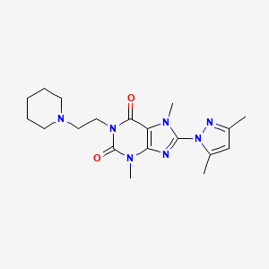 molecular formula C19H27N7O2 B2726642 8-(3,5-dimethyl-1H-pyrazol-1-yl)-3,7-dimethyl-1-[2-(piperidin-1-yl)ethyl]-2,3,6,7-tetrahydro-1H-purine-2,6-dione CAS No. 1014092-67-1