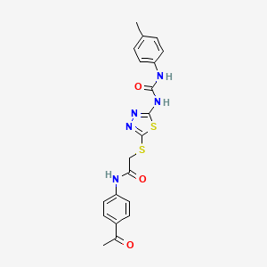 molecular formula C20H19N5O3S2 B2726644 N-(4-acetylphenyl)-2-((5-(3-(p-tolyl)ureido)-1,3,4-thiadiazol-2-yl)thio)acetamide CAS No. 898436-11-8