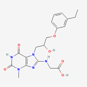 molecular formula C19H23N5O6 B2726668 2-((7-(3-(3-ethylphenoxy)-2-hydroxypropyl)-3-methyl-2,6-dioxo-2,3,6,7-tetrahydro-1H-purin-8-yl)amino)acetic acid CAS No. 941873-96-7