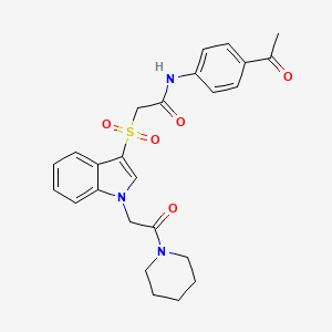 molecular formula C25H27N3O5S B2726674 N-(4-acetylphenyl)-2-((1-(2-oxo-2-(piperidin-1-yl)ethyl)-1H-indol-3-yl)sulfonyl)acetamide CAS No. 878057-45-5