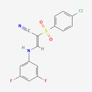 molecular formula C15H9ClF2N2O2S B2726687 3-((3,5-Difluorophenyl)amino)-2-((4-chlorophenyl)sulfonyl)prop-2-enenitrile CAS No. 1025174-31-5