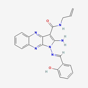 molecular formula C21H18N6O2 B2726694 (E)-N-allyl-2-amino-1-((2-hydroxybenzylidene)amino)-1H-pyrrolo[2,3-b]quinoxaline-3-carboxamide CAS No. 578736-15-9