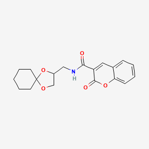 molecular formula C19H21NO5 B2726696 N-(1,4-二氧杂螺[4.5]癸烷-2-基甲基)-2-氧代-2H-香豆素-3-羧酰胺 CAS No. 899730-08-6