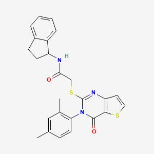 molecular formula C25H23N3O2S2 B2726704 N-(2,3-dihydro-1H-inden-1-yl)-2-{[3-(2,4-dimethylphenyl)-4-oxo-3,4-dihydrothieno[3,2-d]pyrimidin-2-yl]sulfanyl}acetamide CAS No. 1260948-07-9