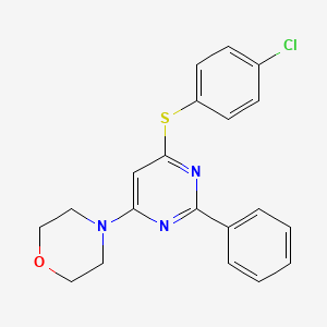 molecular formula C20H18ClN3OS B2726727 4-{6-[(4-Chlorophenyl)sulfanyl]-2-phenyl-4-pyrimidinyl}morpholine CAS No. 339019-31-7