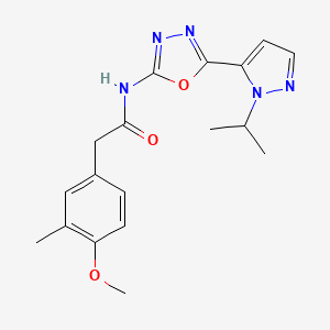 molecular formula C18H21N5O3 B2726729 N-(5-(1-isopropyl-1H-pyrazol-5-yl)-1,3,4-oxadiazol-2-yl)-2-(4-methoxy-3-methylphenyl)acetamide CAS No. 1173261-58-9