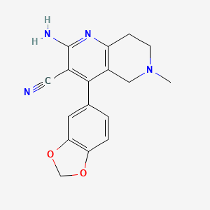 molecular formula C17H16N4O2 B2726765 2-Amino-4-(1,3-benzodioxol-5-yl)-6-methyl-5,6,7,8-tetrahydro-1,6-naphthyridine-3-carbonitrile CAS No. 312272-68-7