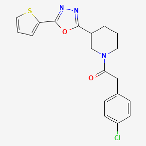 molecular formula C19H18ClN3O2S B2726789 2-(4-Chlorophenyl)-1-(3-(5-(thiophen-2-yl)-1,3,4-oxadiazol-2-yl)piperidin-1-yl)ethanone CAS No. 1105226-67-2
