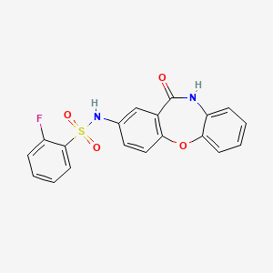molecular formula C19H13FN2O4S B2726796 2-fluoro-N-(11-oxo-10,11-dihydrodibenzo[b,f][1,4]oxazepin-2-yl)benzenesulfonamide CAS No. 922062-63-3