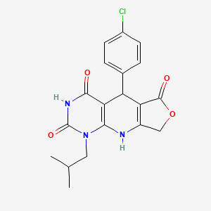 molecular formula C19H18ClN3O4 B2726799 8-(4-Chlorophenyl)-13-(2-methylpropyl)-5-oxa-2,11,13-triazatricyclo[7.4.0.0^{3,7}]trideca-1(9),3(7)-diene-6,10,12-trione CAS No. 871547-92-1