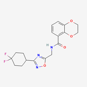 molecular formula C18H19F2N3O4 B2726804 N-((3-(4,4-二氟环己基)-1,2,4-噁二唑-5-基)甲基)-2,3-二氢苯并[b][1,4]二噁杂环-5-甲酰胺 CAS No. 2034232-43-2
