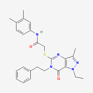 molecular formula C26H29N5O2S B2726809 N-(3,4-dimethylphenyl)-2-((1-ethyl-3-methyl-7-oxo-6-phenethyl-6,7-dihydro-1H-pyrazolo[4,3-d]pyrimidin-5-yl)thio)acetamide CAS No. 1359128-29-2