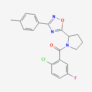 molecular formula C20H17ClFN3O2 B2726810 5-[1-(2-Chloro-5-fluorobenzoyl)pyrrolidin-2-yl]-3-(4-methylphenyl)-1,2,4-oxadiazole CAS No. 1788979-03-2