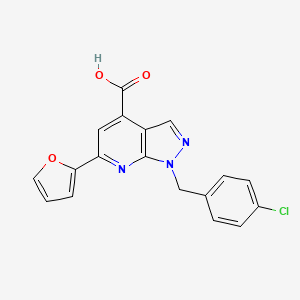 molecular formula C18H12ClN3O3 B2726820 1-[(4-chlorophenyl)methyl]-6-(furan-2-yl)-1H-pyrazolo[3,4-b]pyridine-4-carboxylic acid CAS No. 848052-86-8
