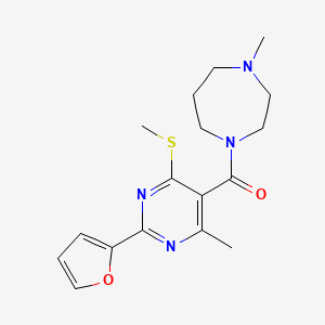 molecular formula C17H22N4O2S B2726825 1-[2-(Furan-2-yl)-4-methyl-6-(methylsulfanyl)pyrimidine-5-carbonyl]-4-methyl-1,4-diazepane CAS No. 1624215-90-2