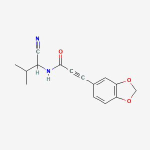 molecular formula C15H14N2O3 B2726830 3-(2H-1,3-benzodioxol-5-yl)-N-(1-cyano-2-methylpropyl)prop-2-ynamide CAS No. 1797835-26-7