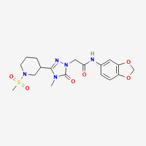 molecular formula C18H23N5O6S B2726836 N-(benzo[d][1,3]dioxol-5-yl)-2-(4-methyl-3-(1-(methylsulfonyl)piperidin-3-yl)-5-oxo-4,5-dihydro-1H-1,2,4-triazol-1-yl)acetamide CAS No. 1105249-45-3