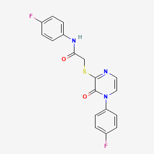 molecular formula C18H13F2N3O2S B2726840 N-(4-fluorophenyl)-2-((4-(4-fluorophenyl)-3-oxo-3,4-dihydropyrazin-2-yl)thio)acetamide CAS No. 895104-20-8