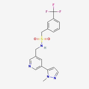molecular formula C18H17F3N4O2S B2726848 N-((5-(1-methyl-1H-pyrazol-5-yl)pyridin-3-yl)methyl)-1-(3-(trifluoromethyl)phenyl)methanesulfonamide CAS No. 2309551-92-4