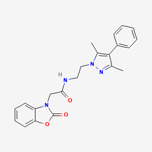 molecular formula C22H22N4O3 B2726859 N-(2-(3,5-dimethyl-4-phenyl-1H-pyrazol-1-yl)ethyl)-2-(2-oxobenzo[d]oxazol-3(2H)-yl)acetamide CAS No. 2034369-68-9