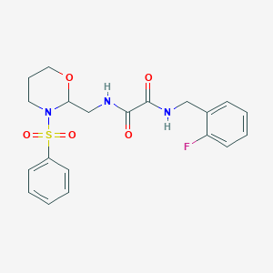 molecular formula C20H22FN3O5S B2726863 N1-(2-氟苄基)-N2-((3-(苯基磺酰)-1,3-噁唑环己-2-基)甲基)草酰胺 CAS No. 872881-38-4