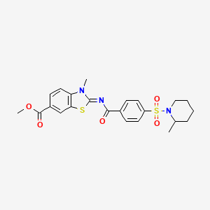 molecular formula C23H25N3O5S2 B2726870 甲基3-甲基-2-[4-(2-甲基哌啶-1-基)磺酰基苯甲酰基]亚胺-1,3-苯并噻唑-6-羧酸酯 CAS No. 850909-24-9