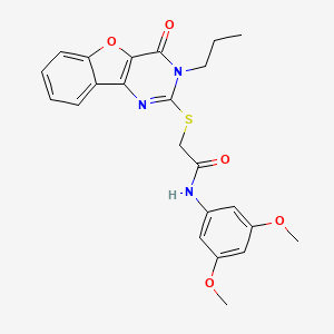 molecular formula C23H23N3O5S B2726871 N-(3,5-dimethoxyphenyl)-2-[(4-oxo-3-propyl-3,4-dihydro[1]benzofuro[3,2-d]pyrimidin-2-yl)sulfanyl]acetamide CAS No. 900003-92-1