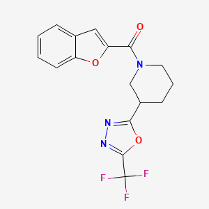 molecular formula C17H14F3N3O3 B2726872 Benzofuran-2-yl(3-(5-(trifluoromethyl)-1,3,4-oxadiazol-2-yl)piperidin-1-yl)methanone CAS No. 1396584-04-5