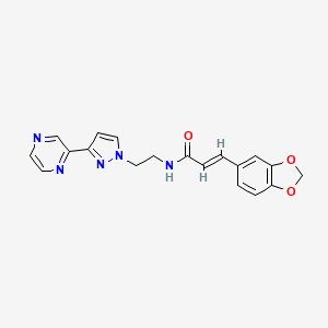 molecular formula C19H17N5O3 B2726876 (E)-3-(benzo[d][1,3]dioxol-5-yl)-N-(2-(3-(pyrazin-2-yl)-1H-pyrazol-1-yl)ethyl)acrylamide CAS No. 2035017-82-2