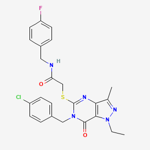 2-({6-[(4-chlorophenyl)methyl]-1-ethyl-3-methyl-7-oxo-1H,6H,7H-pyrazolo[4,3-d]pyrimidin-5-yl}sulfanyl)-N-[(4-fluorophenyl)methyl]acetamide