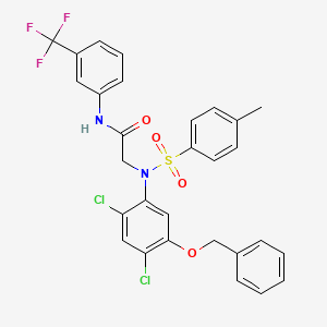 molecular formula C29H23Cl2F3N2O4S B2726895 2-(2,4-二氯-N-(4-甲基苯基)磺酰-5-苯基甲氧基苯胺基)-N-[3-(三氟甲基)苯基]乙酰胺 CAS No. 338961-87-8