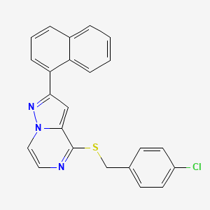 molecular formula C23H16ClN3S B2726896 4-[(4-Chlorobenzyl)thio]-2-(1-naphthyl)pyrazolo[1,5-a]pyrazine CAS No. 1223774-32-0