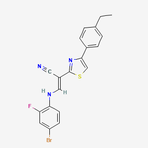 molecular formula C20H15BrFN3S B2726910 (2E)-3-[(4-bromo-2-fluorophenyl)amino]-2-[4-(4-ethylphenyl)-1,3-thiazol-2-yl]prop-2-enenitrile CAS No. 477298-64-9