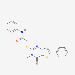 molecular formula C22H19N3O2S2 B2726923 2-((3-methyl-4-oxo-6-phenyl-3,4-dihydrothieno[3,2-d]pyrimidin-2-yl)thio)-N-(m-tolyl)acetamide CAS No. 1105251-56-6