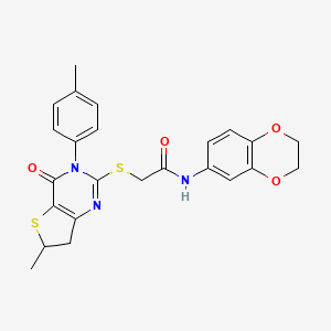 molecular formula C24H23N3O4S2 B2726925 N-(2,3-dihydrobenzo[b][1,4]dioxin-6-yl)-2-((6-methyl-4-oxo-3-(p-tolyl)-3,4,6,7-tetrahydrothieno[3,2-d]pyrimidin-2-yl)thio)acetamide CAS No. 851410-66-7