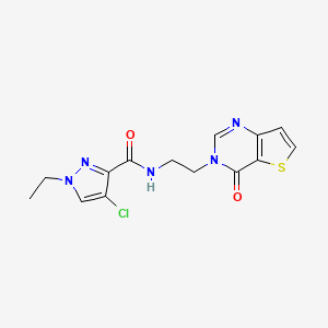 molecular formula C14H14ClN5O2S B2726928 4-氯-1-乙基-N-(2-(4-氧代噻吩并[3,2-d]嘧啶-3(4H)-基)乙基)-1H-吡唑-3-甲酸酰胺 CAS No. 2034412-51-4