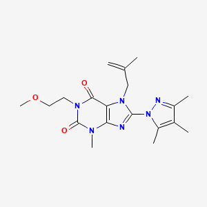 molecular formula C19H26N6O3 B2726939 1-(2-Methoxyethyl)-3-methyl-7-(2-methylprop-2-enyl)-8-(3,4,5-trimethylpyrazoly l)-1,3,7-trihydropurine-2,6-dione CAS No. 1014052-69-7