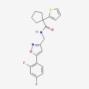 molecular formula C20H18F2N2O2S B2726951 N-((5-(2,4-difluorophenyl)isoxazol-3-yl)methyl)-1-(thiophen-2-yl)cyclopentanecarboxamide CAS No. 1211843-48-9