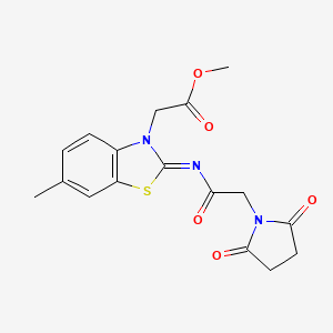 molecular formula C17H17N3O5S B2726952 (Z)-methyl 2-(2-((2-(2,5-dioxopyrrolidin-1-yl)acetyl)imino)-6-methylbenzo[d]thiazol-3(2H)-yl)acetate CAS No. 941917-23-3