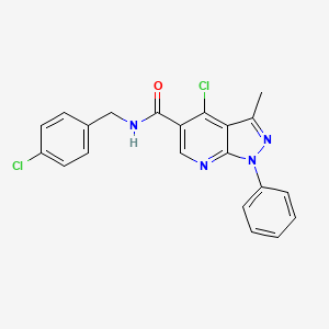 molecular formula C21H16Cl2N4O B2726955 4-chloro-N-[(4-chlorophenyl)methyl]-3-methyl-1-phenylpyrazolo[3,4-b]pyridine-5-carboxamide CAS No. 899985-63-8