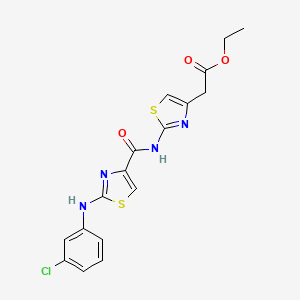 molecular formula C17H15ClN4O3S2 B2726957 Ethyl 2-(2-(2-((3-chlorophenyl)amino)thiazole-4-carboxamido)thiazol-4-yl)acetate CAS No. 1203384-50-2