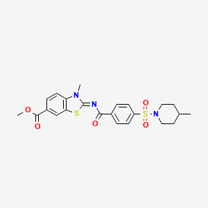 molecular formula C23H25N3O5S2 B2726959 (E)-methyl 3-methyl-2-((4-((4-methylpiperidin-1-yl)sulfonyl)benzoyl)imino)-2,3-dihydrobenzo[d]thiazole-6-carboxylate CAS No. 850909-22-7