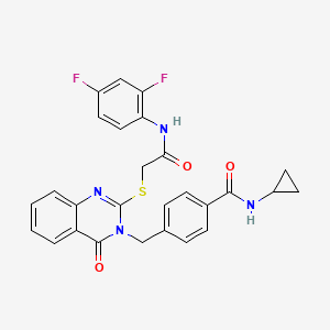 molecular formula C27H22F2N4O3S B2726972 N-环丙基-4-((2-((2-((2,4-二氟苯基)氨基)-2-氧代乙基)硫)-4-氧代喹唑啉-3(4H)-基)甲基)苯甲酰胺 CAS No. 1115324-01-0