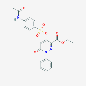 molecular formula C22H21N3O7S B2726976 Ethyl 4-(((4-acetamidophenyl)sulfonyl)oxy)-6-oxo-1-(p-tolyl)-1,6-dihydropyridazine-3-carboxylate CAS No. 899959-51-4