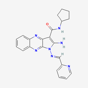 molecular formula C22H21N7O B2726979 (E)-2-amino-N-cyclopentyl-1-((pyridin-2-ylmethylene)amino)-1H-pyrrolo[2,3-b]quinoxaline-3-carboxamide CAS No. 842976-42-5