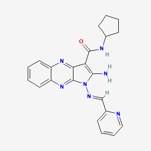 molecular formula C22H21N7O B2726979 (E)-2-氨基-N-环戊基-1-((吡啶-2-基甲亚胺)氨基)-1H-吡咯并[2,3-b]喹喔啉-3-甲酰胺 CAS No. 842976-42-5